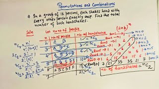 Permutations and combinations- Problem on finding the number of handshakes in a group of people.