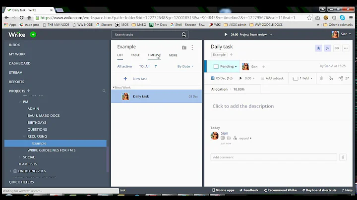 ASOS Wrike: Recurring daily task