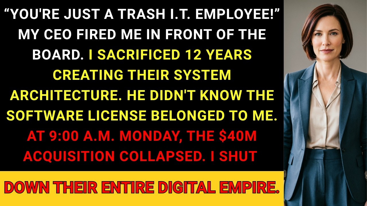 They fired me on a Friday, and by Monday their entire banking system froze solid. The CEO thought my salary was an unnecessary luxury, so I let him learn exactly what that salary bought. He had no...