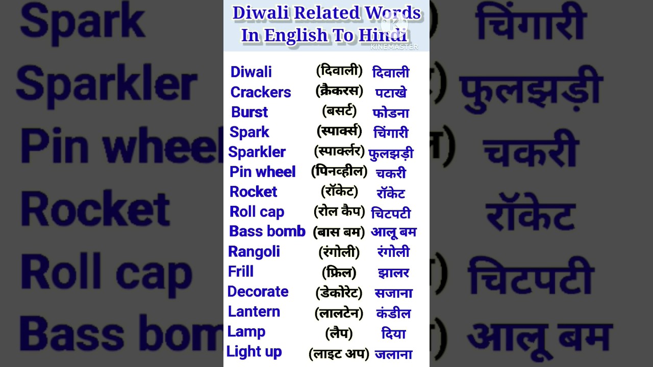 Diwali Related Words In English To Hindi 