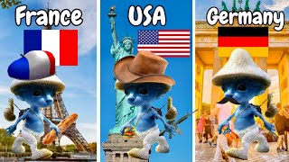 Blue Smurf Cat In Different Countries