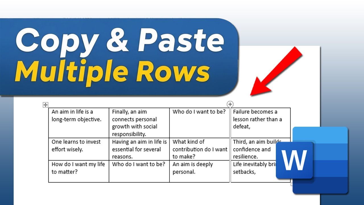 How to copy and paste multiple rows in word || BACK-SPACE - YouTube