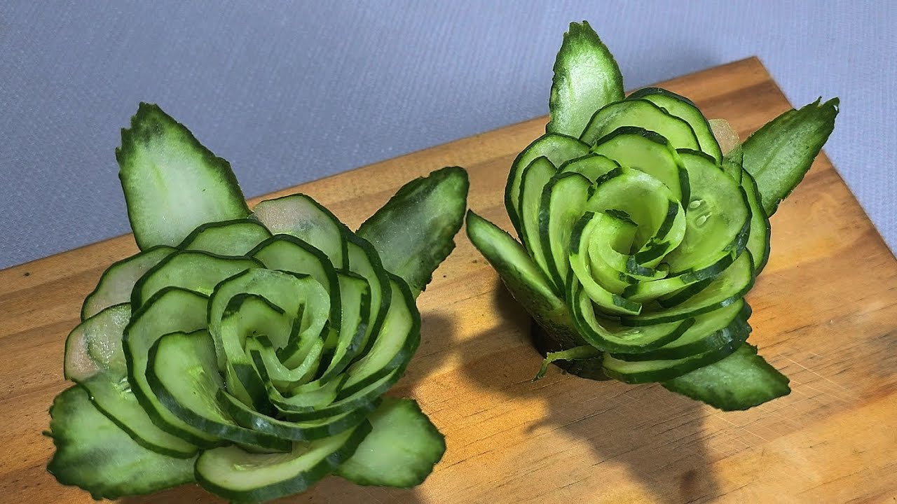 COMO DECORAR PLATOS | FLORES DE PEPINO | CARVING
