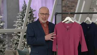 Denim & Co. Essentials Jersey Tunic W 34-Sleeve And Lace-Up Neck On Qvc