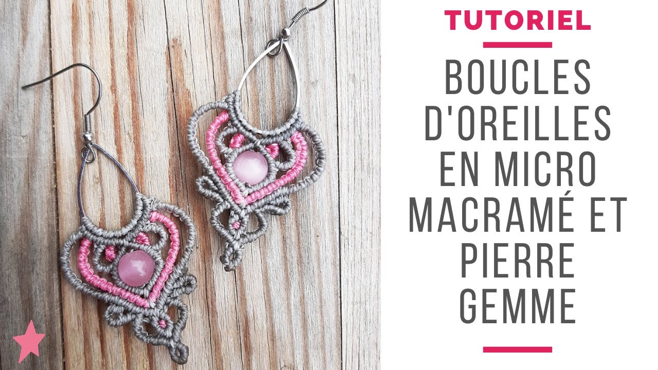 Boucles D’oreilles Macramé Boho – Losange Carré, Dégradé Rose Violet Vert, Doré
