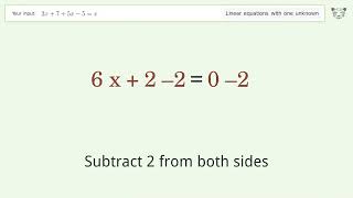 Solve 2x+7+5x-5=x: Linear Equation Video Solution | Tiger Algebra