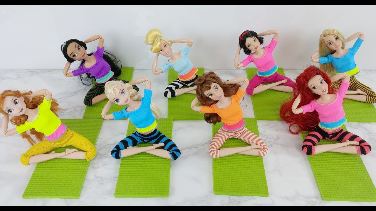 Disney Princess Elsa Anna Barbie doll YOGA class دمية باربي اليوغا Ioga