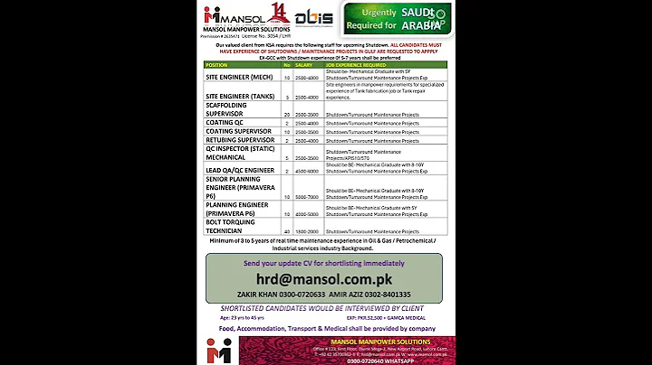 Mechanical engineering , planning engineer requirements for saudi Arabia #gulf jobs