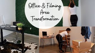 Transforming My Dining Room Into A Filming And Office Area | DiY Grass Wall | Ft. FlexiSpot