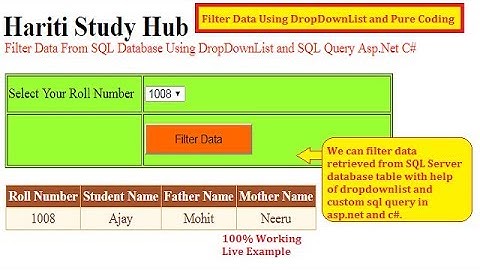 Filter Data Using DropDownList with Custom SQL Query in Asp.Net C# | Hindi | Free Online Classes