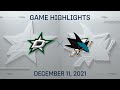NHL Highlights | Stars vs. Sharks - Dec. 11, 2021