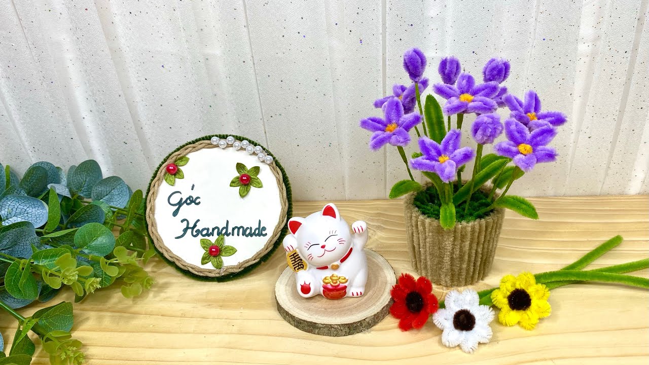 How to make a Purple Daffodils flower | Cách làm chậu hoa Thuỷ Tiên mini bằng kẽm nhung