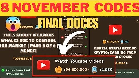 Memefi video Codes All 8 November || Memefi youtube video codes || Memefivideo codes || Memefi codes