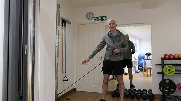 Shoulder abduction and external rotation using resistance band