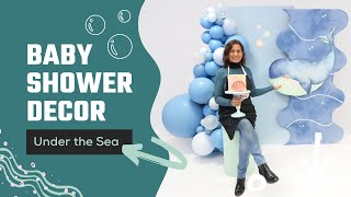 Under The Sea Theme Party 🐋 DIY Baby Shower Decor with a Stunning Wood Backdrop and organic balloon