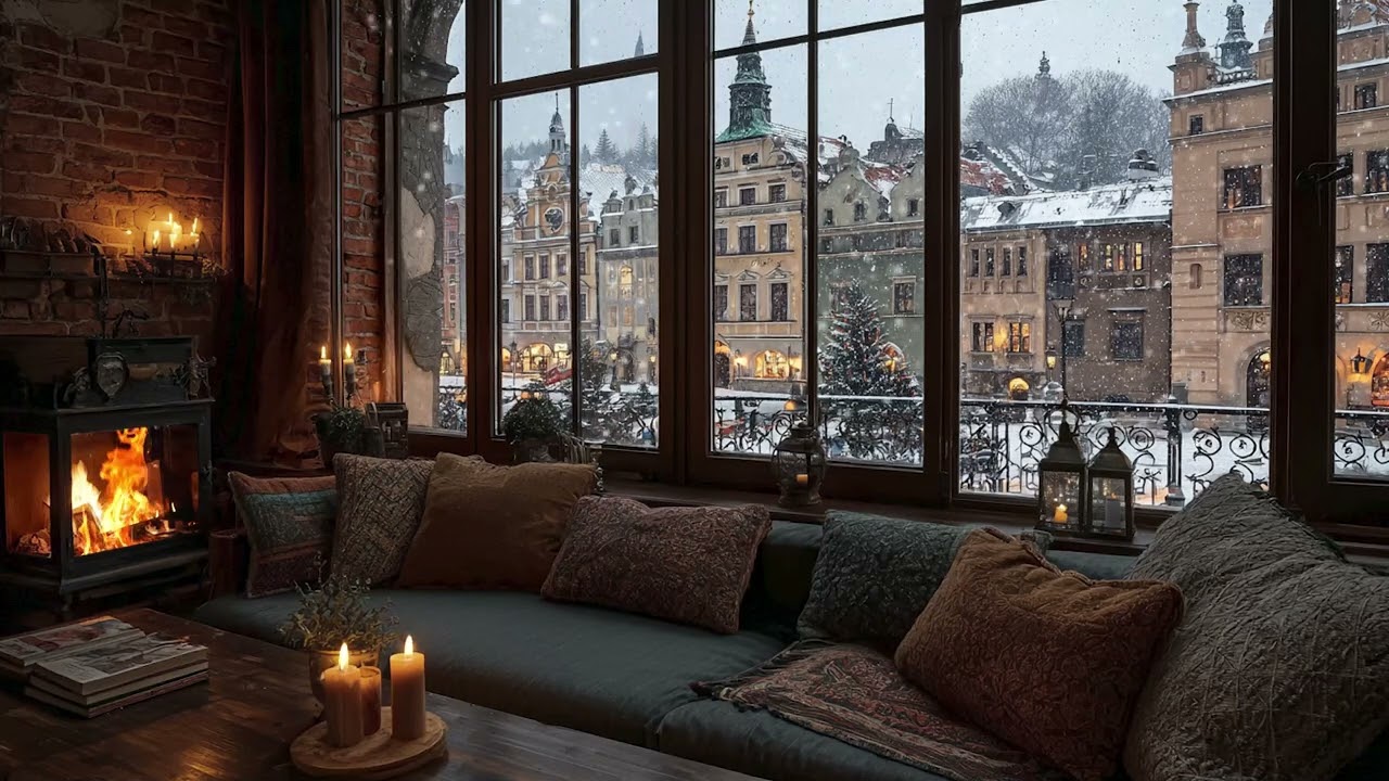 Snowy Night Jazz by the Fireplace | Smooth Winter Ambience for Deep Sleep