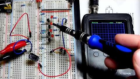 Oscilloscope measurements of more LEDs lighting up as voltage changes flashing LED and capacitor