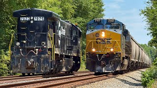 Old GE Meets Rebuilt GE - CSX CM44AC 7117 Meets Charah C30-7 7025 in Dunn, NC