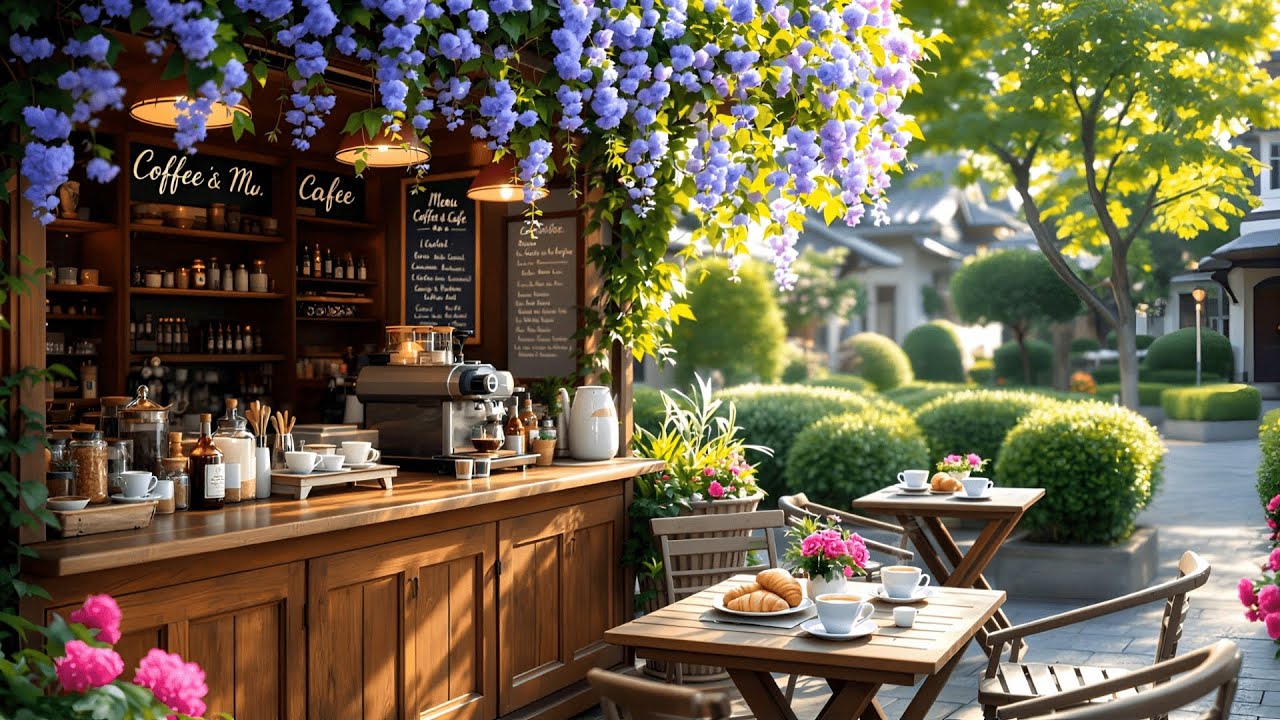 Spring Coffee Hour Positive Morning Spring Day 🌸 Tranquil Jazz Music at Spring Coffee Shop ...