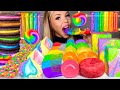 ASMR MOST POPULAR RAINBOW FOOD, EDIBLE COMB, MERINGUE KISSES, OREO, LOLLIPOP, NERDS JELLY MUKBANG 먹방