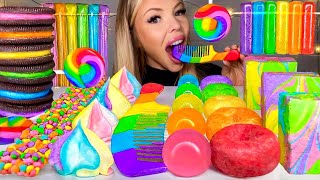ASMR MOST POPULAR RAINBOW FOOD, EDIBLE COMB, MERINGUE KISSES, OREO, LOLLIPOP, NERDS JELLY MUKBANG 먹방