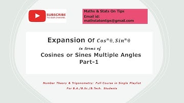 L7: 𝑪𝒐𝒔^𝒏 θ, 𝑺𝒊𝒏^𝒏 θ in  Cos or Sin Multiple Angles-1(Applications Of Demoivre