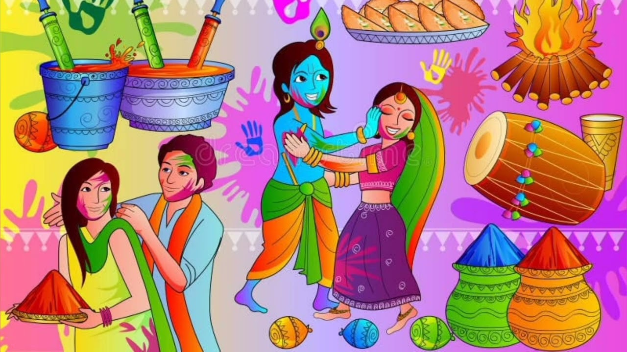 రంగు రంగుల హోలీ రంగోలి కేళి. Aya re holi nachore sab milke.