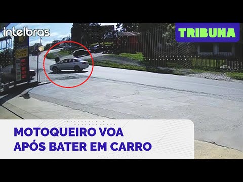 Câmera em posto de Tijucas do Sul flagra motoqueiro voando após batida com carro