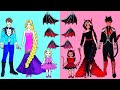 Paper Dolls Family Dress Up - Rapunzel Costumes Vampire Handmade Quiet Book - Barbie Story & Crafts