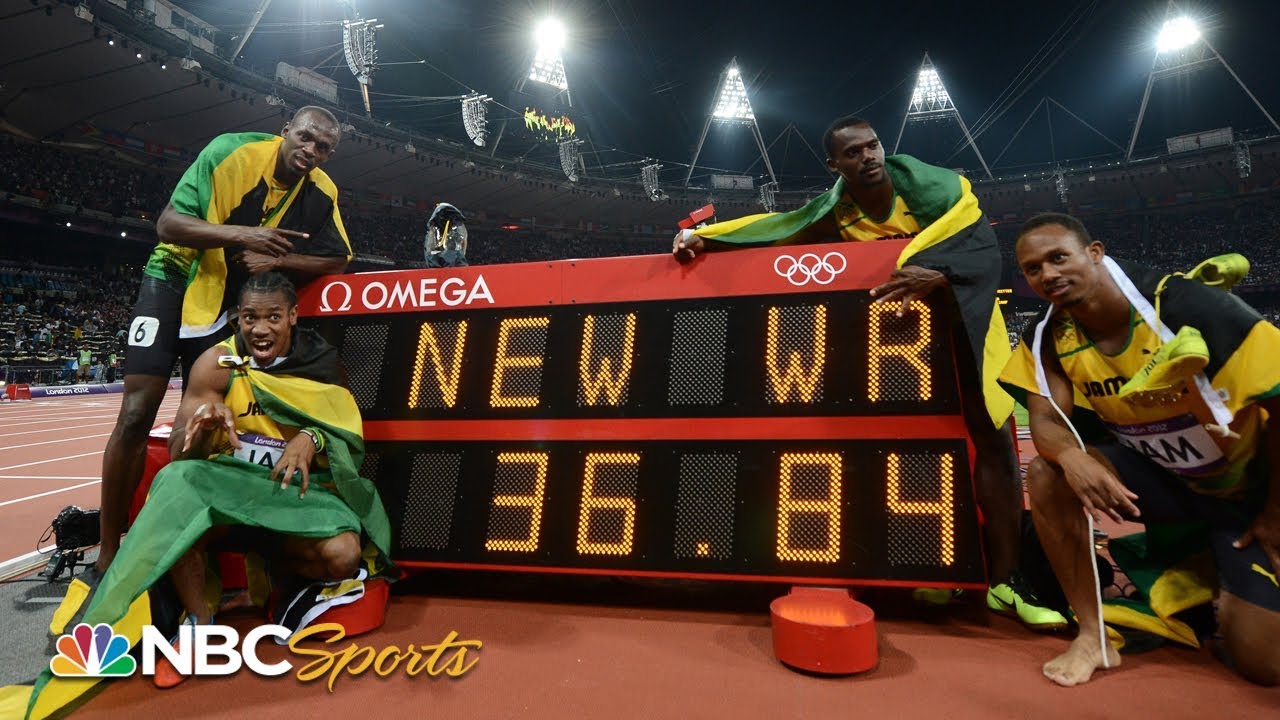 ⁣With insane speed in London, the 2012 Jamaican 4X100m team set a new WR with Usain Bolt anchoring
