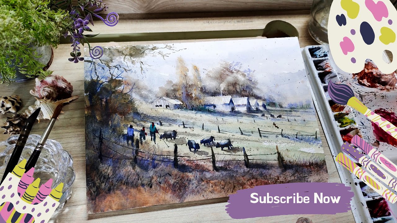 How to Paint village landscape with Watercolor | Watercolor tutorial ...