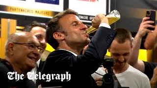 video: Watch: Macron downs beer in one with Toulouse rugby players