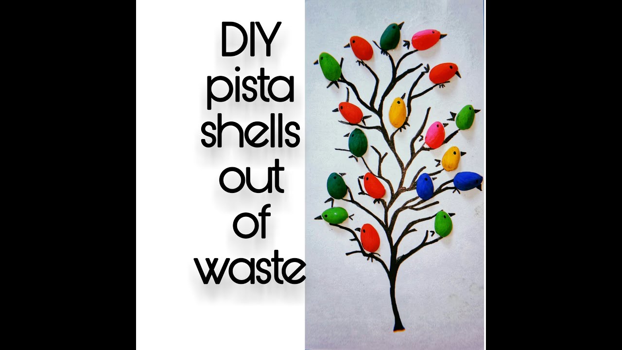 DIY Pista shells craft Pistachio wall art Bird painting पिस्ता के