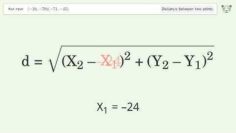 Find the distance between two points p1 (-24,-79) and p2 (-71,-45): Step-by-Step Video Solution