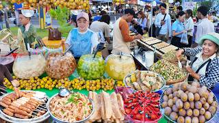 Real Cambodia, Massive Street Food & Crowds at Phnom Penh Riverside