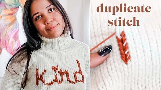 DIY personalized hand knit embroidery with duplicate knitting stitch | knit pullover sweater