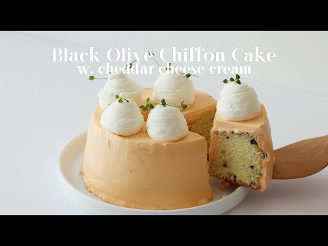 Black Olive Chiffon Cake 🧀w/ Cheddar <strong>Cheese</strong> <strong>Cream</strong> Frosting