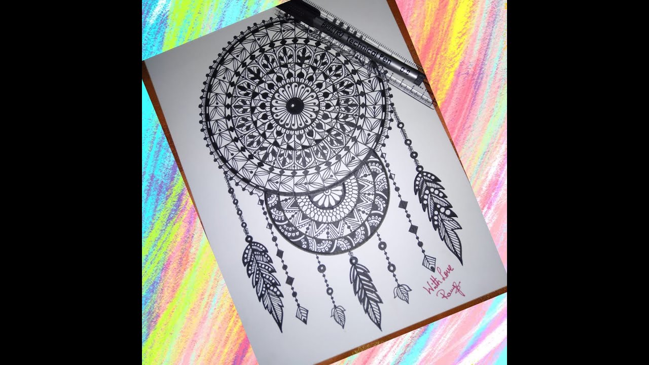 How to Draw Dream Catcher Mandala Art Easy Mandala Drawing YouTube