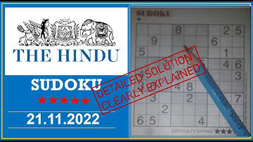 How to Solve 5 Star Hindu  Sudoku Nov 21,  2022 -  Step By Step Solution