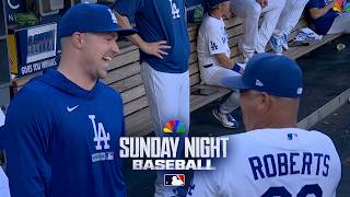 Tarik Skubal joins Los Angeles Dodgers in dugout after trade | Sunday Night Baseball | MLB on NBC