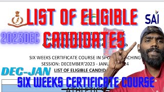 NSNIS 6 weeks Certificate Course Selected List - 2023 2024🔥 //Eligible candidates for 6 weeks ✅