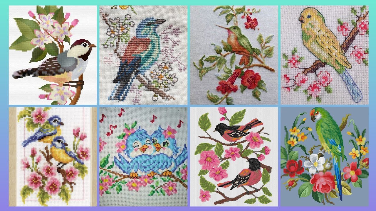 Вышивка крестом с цветочным узором. Ручная вышивка на плотной хлопковой ткани / Красивая ручная в...