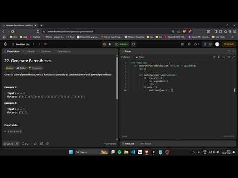 Ep 39: Solve LeetCode 22 – Generate Parentheses | No Talk, Just Code in Python 🔥