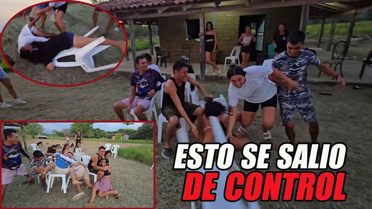 Caída y enojos por ser el ganador en este juego de la silla..