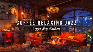 Rainy Day at the Cozy Library ☕ Relaxing Jazz music to relax, study, work