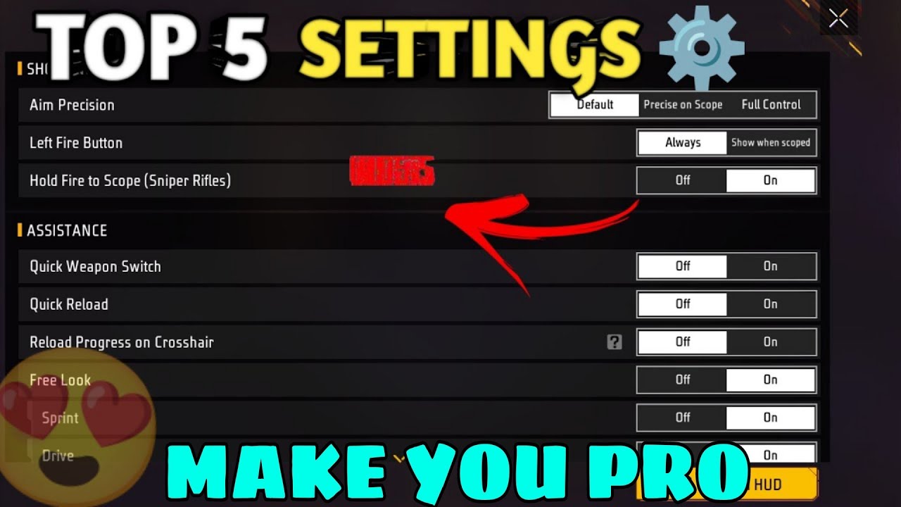FREE FIRE 'TOP 5' SETTINGS MAKE YOU PRO 🔥 IN FREE FIRE || FREE FIRE ...