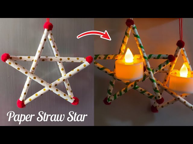 Star made from drinking straws  Office christmas decorations, Star diy,  Handmade christmas