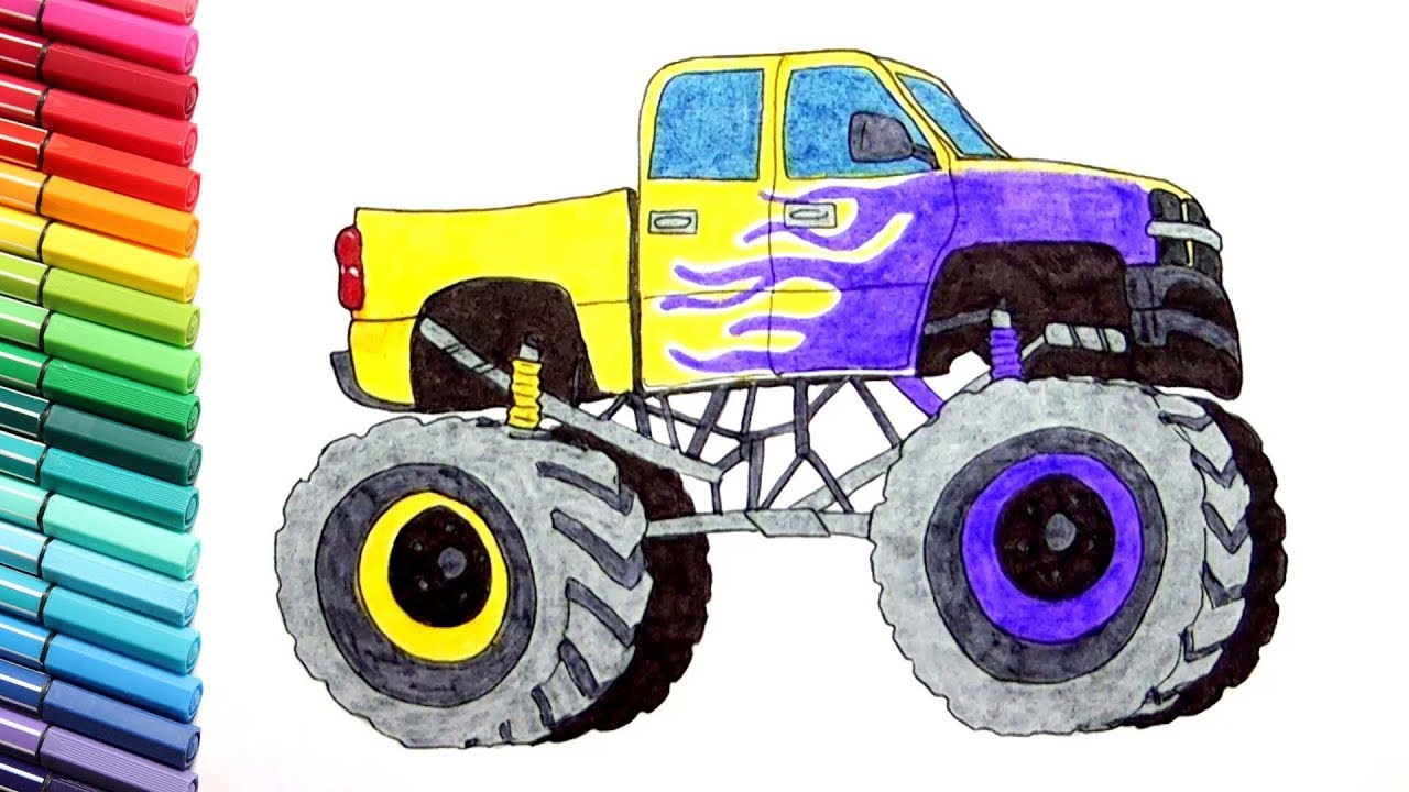 Monster truck Drawing and Coloring Vehicles - Learning ...