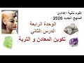 علوم تانية اعدادي الوحدة الرابعة الدرس الثاني تكوين المعادن و التربة الدرس الأخير 
