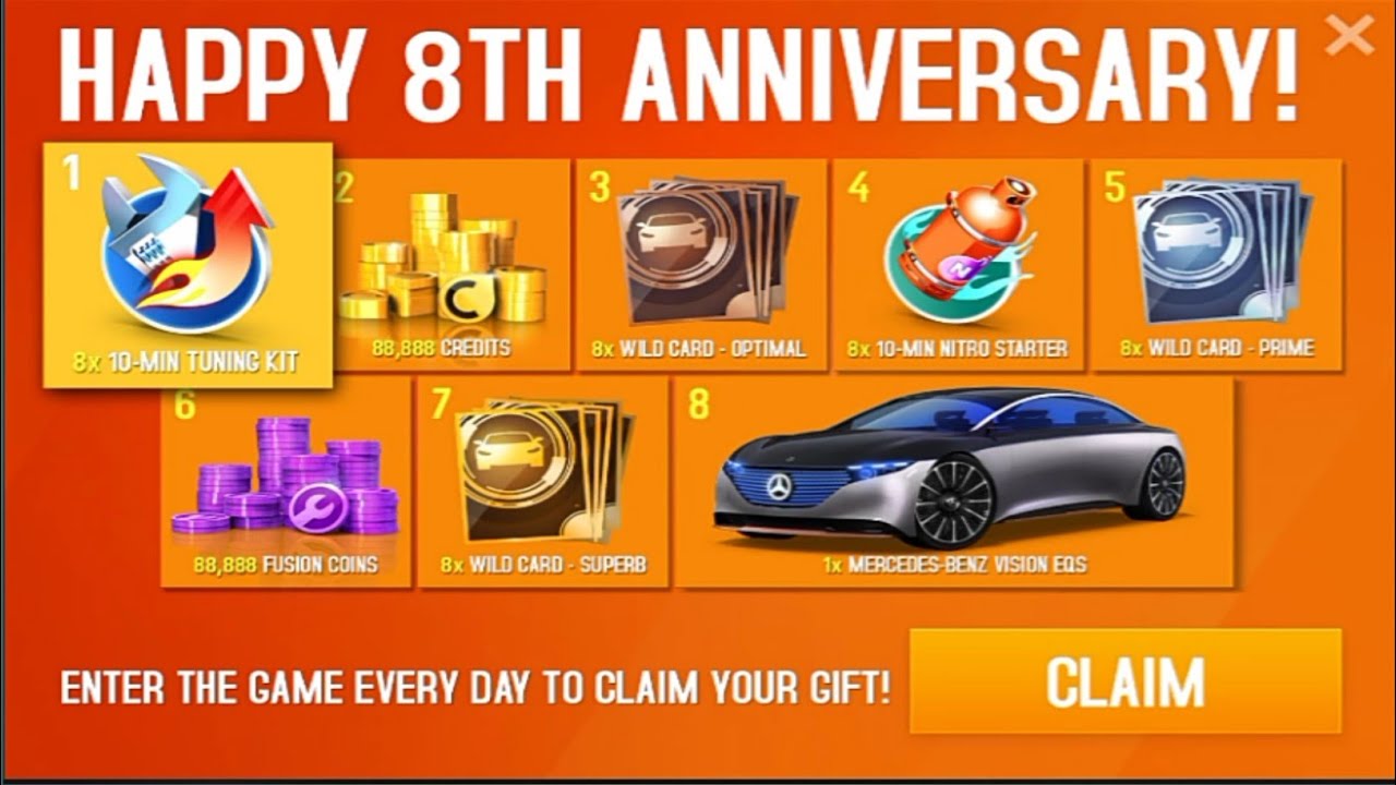 Asphalt 8, Gameloft Daily Login Gifts